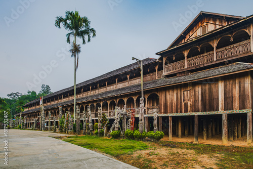 Lamin Mancong in the morning,  Traditional Dayak Longhouse in East Kalimantan