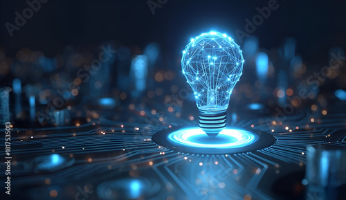 A glowing lightbulb with digital circuits, symbolizing innovation and smart technology integration in modern industries.