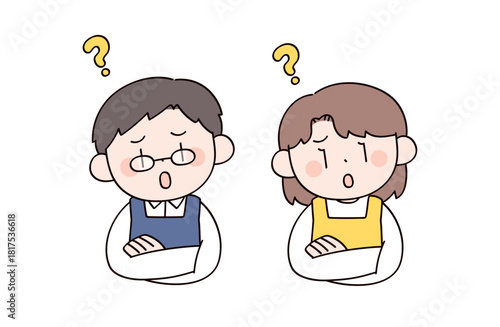 主婦や主夫をイメージした男女2人のイラスト