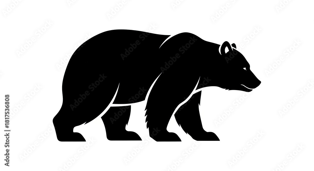 Fototapeta premium Black bear silhouette walking vector icon isolated on white background.