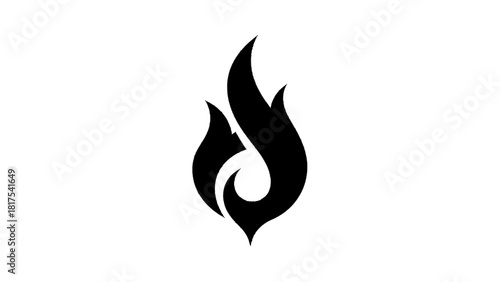 Vector illustration of stylized black flame icon or symbol isolated on transparent background 