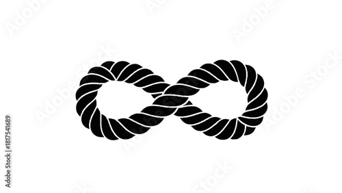 Vector illustration of black infinity symbol made from thick rope, isolated on transparent background