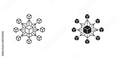 Distributed network of cubes representing data connection and blockchain technology, isolated on