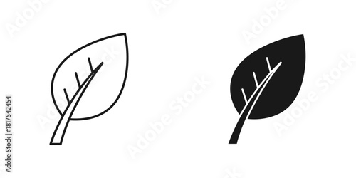 Leaf icon set with outline and solid versions, isolated on