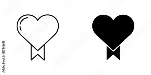 Heart with ribbon icon set, love and favorite award badge symbols in outline and solid styles