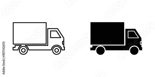 Delivery truck icon set, outline and solid style, for shipping and transport, isolated on