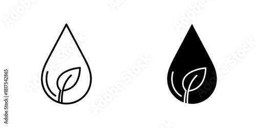 Water drop with a leaf icon symbolizing nature, organic, ecofriendly, and environmental sustainability