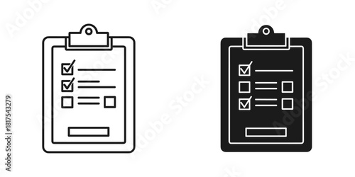 Clipboard with checklist and checkmarks icon set, task management and survey concept, isolated on
