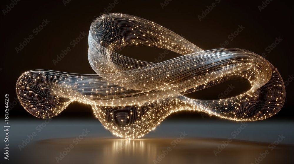 Fototapeta premium Abstract glowing flowing lines with sparkles on dark background