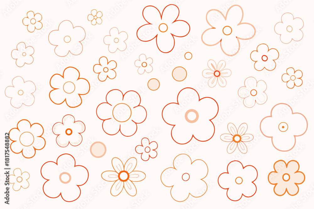 Fototapeta premium Hand-Drawn Daisy Flower Outlines, Soft Pastel Floral Graphic