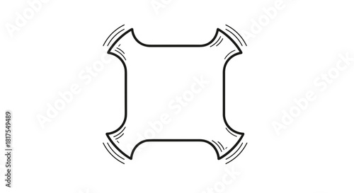 Illustration of a decorative rectangular frame with curved edges and sketched line details present on white