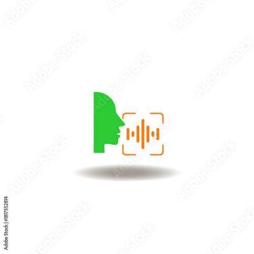 Vector illustration of  human head speaks. Icon of voice recognition. Symbol of voice id tech.