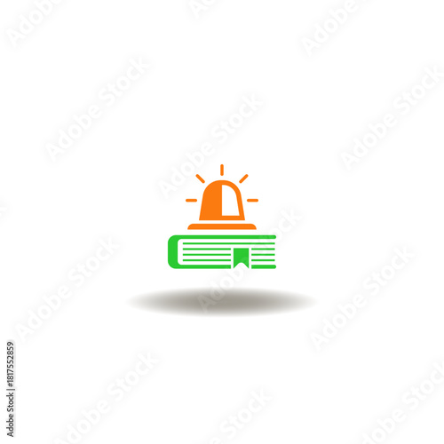 Vector illustration of book and siren flasher. Symbol of  emergency planning and training.