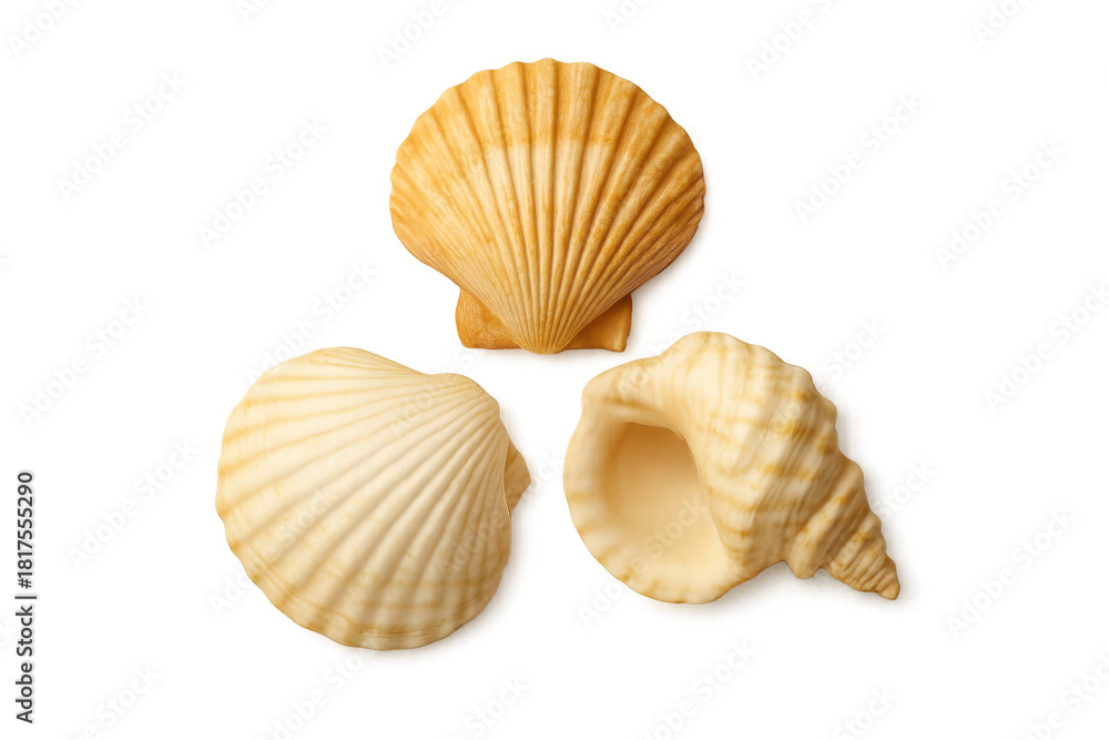 Naklejka premium Seashells collection on transparent background, beautiful marine life elements for summer and beach designs