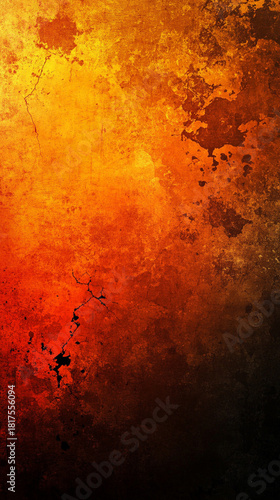 Dark abstract background blending black brown orange and yellow with glowing spots and rough grainy texture suggesting fire burn light dust or a creepy atmospheric mood with gritty depth.
