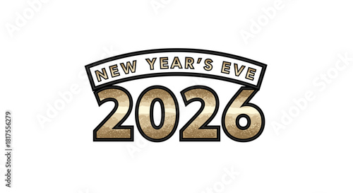 New year's eve 2026 celebration graphic with gold textured numbers and black border design element