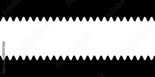 Top and bottom borders with corrugated edges. Rectangular frame with wavy borders and empty space in the middle. Template for web banner. Vector graphic illustration.