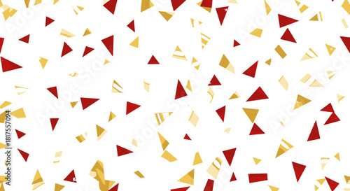 Scattered red and gold confetti falling on a white background creating a festive celebration feel 100