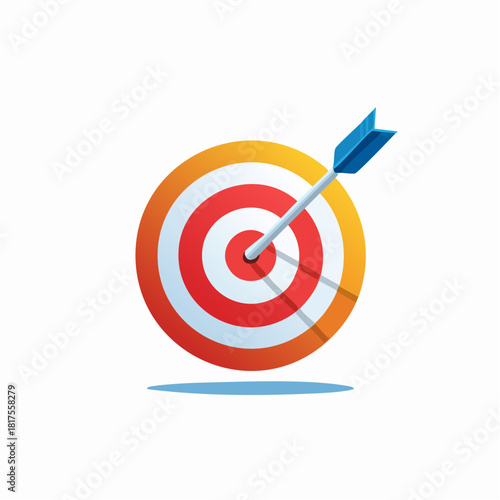 Successful business strategy achieved by hitting the bulls-eye target with a precise arrow in sharp focus