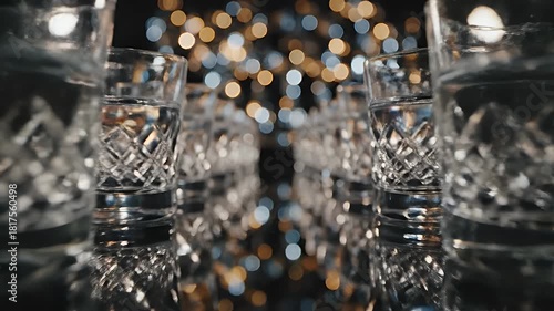 Wallpaper Mural A row of crystal-clear glasses filled with water arranged on a reflective surface with a bokeh background creating an elegant and sophisticated atmosphere Torontodigital.ca
