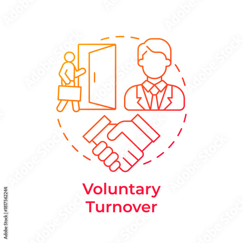 Voluntary turnover red gradient concept icon. Quieting by personal initiative. Staff attrition type. Round shape line illustration. Abstract idea. Graphic design. Easy to use in promotional material,