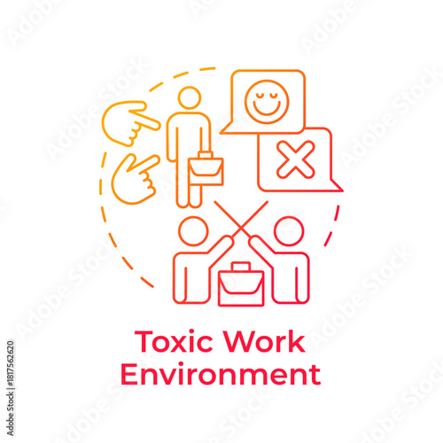 Toxic work environment red gradient concept icon. Cause of involuntary employee turnover. Round shape line illustration. Abstract idea. Graphic design. Easy to use in promotional material,
