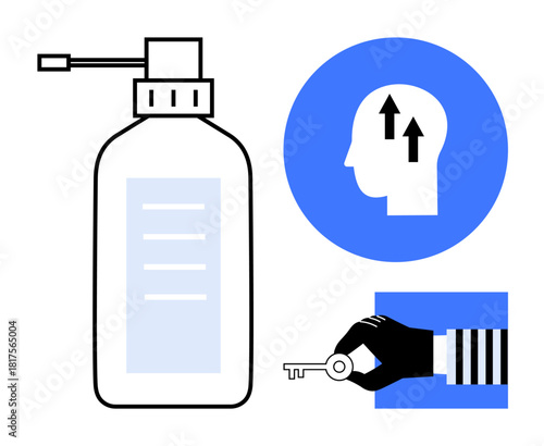 Mental health concept. Mental health growth symbols alongside hygiene ation and security access theme with a key. Ideal for wellness, self-care, access control, hygiene practices, and awareness