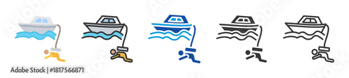 dive boat icon set multi style various collection