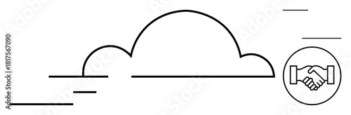 Cloud computing. Cloud computing imagery paired with handshake collaboration and business partnerships. Cloud computing supports data sharing, teamwork, and secure agreements. Ideal for business