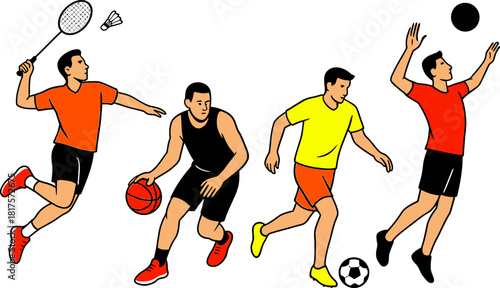 Diverse athletes engaging in various sports activities showcasing teamwork and physical fitness