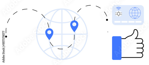 Global connection concept. Global communication d through geolocation markers, strong internet connectivity, and digital systems. Global networks, online transactions, cybersecurity. technology