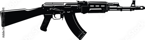 Black silhouette illustration of a tactical rifle showing detailed shape and design, suitable for graphic art, security themes, and icon concepts