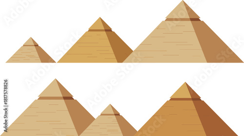 Ancient Egyptian pyramid illustration set, desert landmark icons, historical architecture graphic, cultural heritage symbols, flat design pyramids for educational and creative projects