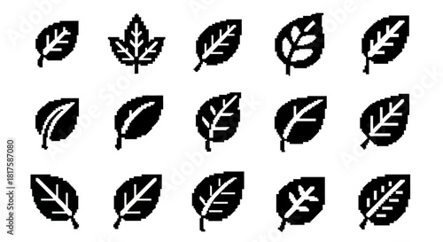 Collection of diverse leaf icons representing various plant species.
