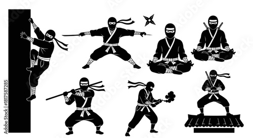 Ninja Warriors in Action - A Collection of Dynamic Silhouettes.