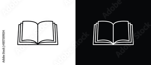 Book icons set in thin line style, open book icon. Isolated on a transparent and black background, vector illustration. Editable strokes.