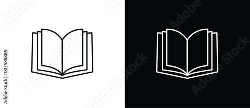 Book icons set in thin line style, open book icon. Isolated on a transparent and black background, vector illustration. Editable strokes.