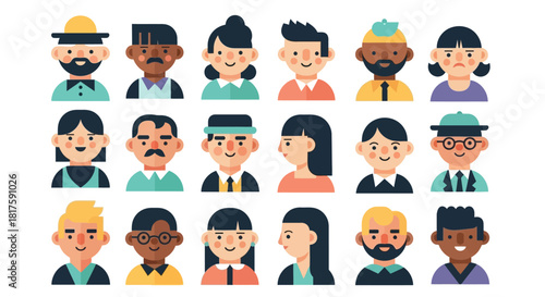 Diverse People Avatar Faces Collection Illustration