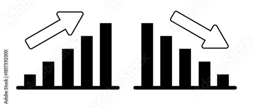 シンプルな上昇中のグラフと下降中のグラフのセット