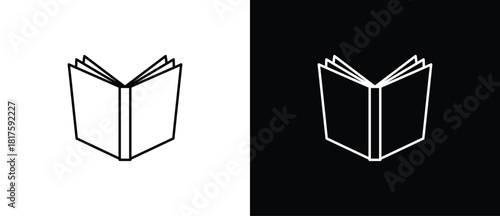 Book icons set in thin line style, open book icon. Isolated on a transparent and black background, vector illustration. Editable strokes.