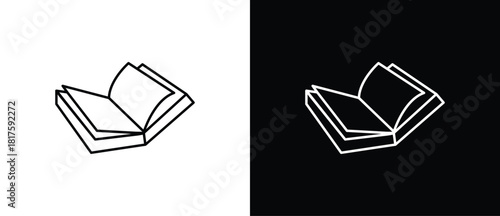 Book icons set in thin line style, open book icon. Isolated on a transparent and black background, vector illustration. Editable strokes.