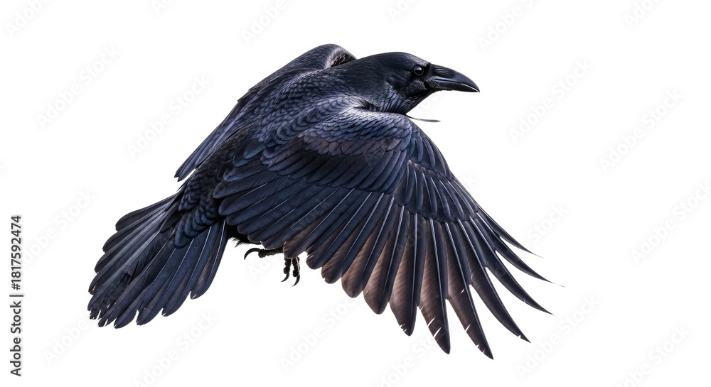 Fototapeta premium Black Crow in Flight with Spread Wings 1.