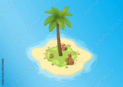 Isometric natural island with palm tree.