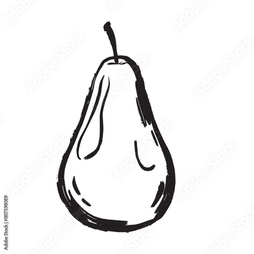 Soft shaded elegant silhouette of inked pear for wall art