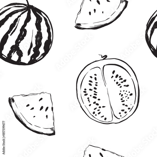 Vibrant illustration of watermelon slice with distinct seed features