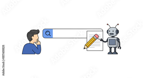 ai content generation man contemplates ai writing tool assisting with content creation an ideal visual for digital marketing and tech blogs