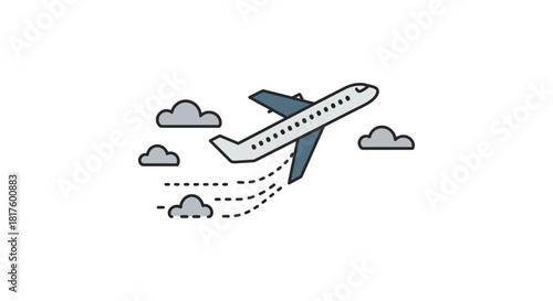 airplane flying through clouds a vector illustration of commercial aviation with vapor trails against a clear sky suitable for travel and tourism ads