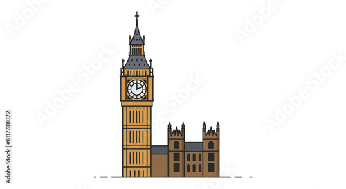 Big ben illustration iconic clock tower architecture in london detailed drawing of parliament building perfect for travel blog header tourism promotion.