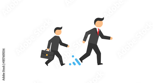 business competition businessman running ahead splashing water as a smaller businessman follows with a briefcase showing career advancement.