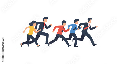 business people running forward competitive team in a race to success illustrating corporate leadership and motivation for a marketing campaign
